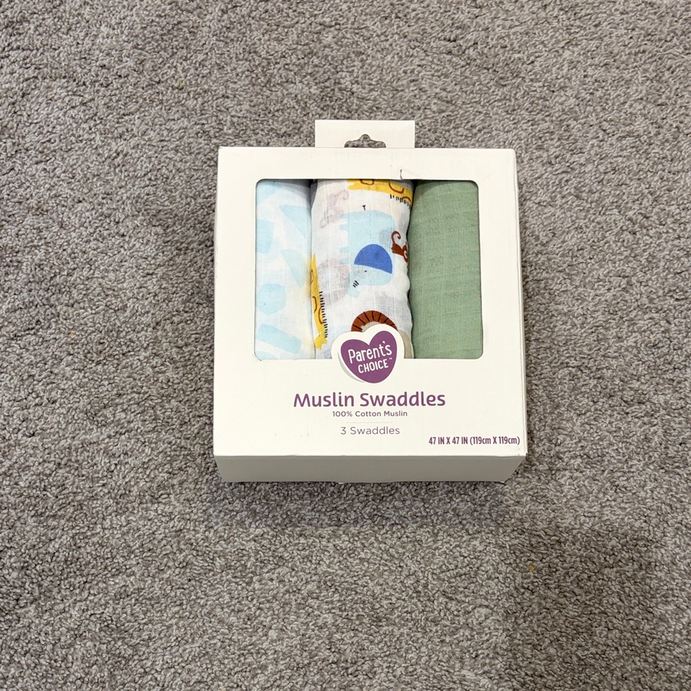 Parent's Choice Muslin Swaddles - Blue, White, Green